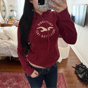 Vintage Hollister Women's Burgundy Hoodie